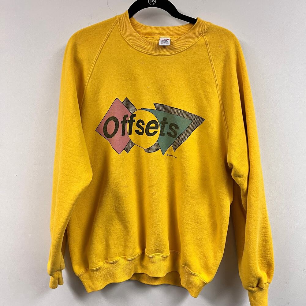 vintage yellow graphic raglan crew neck sweatshirt 1987 russel athletic XL